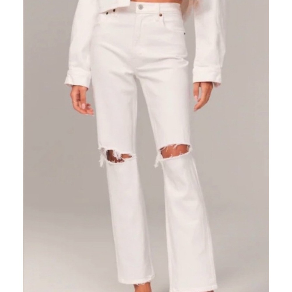 Abercrombie‎ Jeans 90s Straight Ultra High Rise 26 White Distressed Extra Long